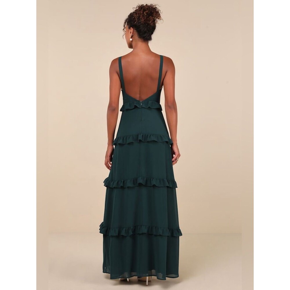 NWT Lulus Sincerely Poised Emerald Backless Bustier Tiered Maxi Dress Medium - Picture 4 of 9